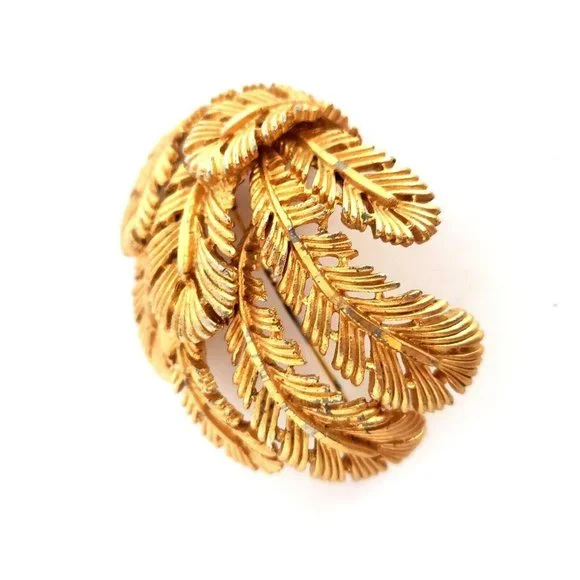 Capri | Jewelry | Capri Leaf Feather Pin Brooch Bright Gold Tone Highly ...